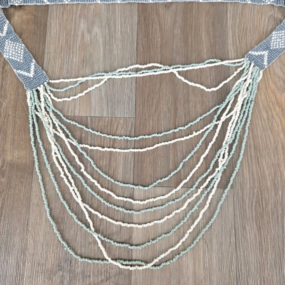 Beaded Waterfall Necklace‎ Grey White Green Multi Strand Statement Boho